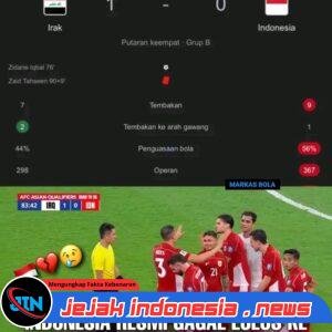 Timnas Indonesia Gagal Raih Poin, Tumbang 0-1 dari Irak di Kualifikasi Piala Dunia 2026