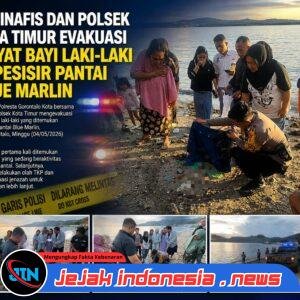 TIM INAFIS DAN POLSEK KOTA TIMUR EVAKUASI MAYAT BAYI LAKI-LAKI DI PESISIR PANTAI BLUE MARLIN