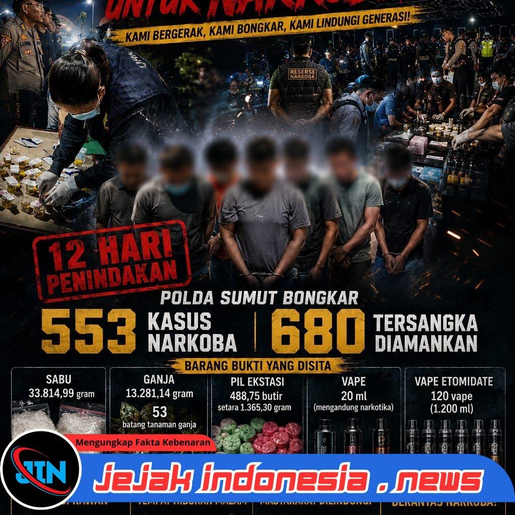 12 Hari Penindakan, Polda Sumut Bongkar 553 Kasus Narkoba dan Amankan 680 Tersangka
