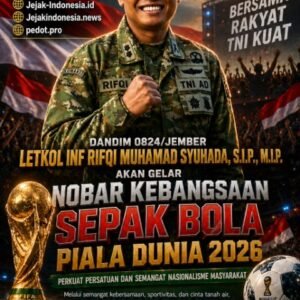 DANDIM 0824/JEMBER LETKOL INF RIFQI MUHAMAD SYUHADA, S.I.P., M.I.P. AKAN GELAR NOBAR KEBANGSAAN SEPAK BOLA PIALA DUNIA 2026, PERKUAT PERSATUAN DAN SEMANGAT NASIONALISME MASYARAKAT