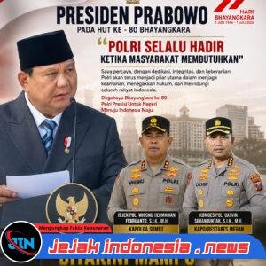 Presiden Prabowo Pada Hut Ke 80 Bhayangkara : Polri Selalu Hadir Ketika Masyarakat Membutuhkan, Kapolrestabes Medan Dan Kapolda Sumut Diyakini Mampu Menyelesaikan Kasus Korban Pencurian Yang Berujung Jadi Tersangka