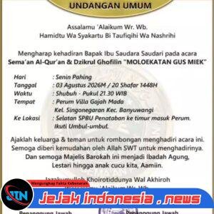 Majelis Moloekatan Gus Miek Kembali Gelar Sema’an Al-Qur’an dan Dzikrul Ghofilin di Banyuwangi, Masyarakat Diundang Hadir