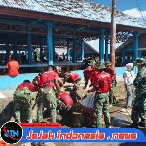 Satgas Yonif 123/RJW Bersama Warga Gelar Karya Bhakti Bersihkan Pasar Baru Distrik Obaa