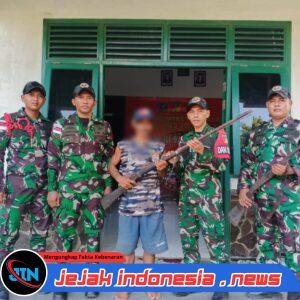 *Jaga Keamanan Perbatasan, Satgas Pamtas RI-Malaysia Yonarmed 19/Bogani Terima Dua Senjata Api Rakitan dari Warga*