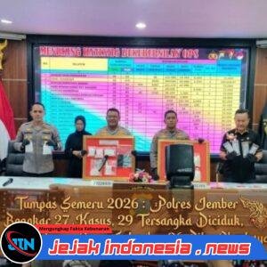 Tumpas Semeru 2026: Polres Jember Bongkar 27 Kasus, 29 Tersangka Diamankan, Sita Ratusan Gram Sabu dan 96 Ribu Okerbaya