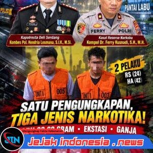 Polresta Deli Serdang Ungkap Kasus Narkotika, Amankan pengedarnya beserta  82,62 Gram Sabu, Ekstasi dan Ganja