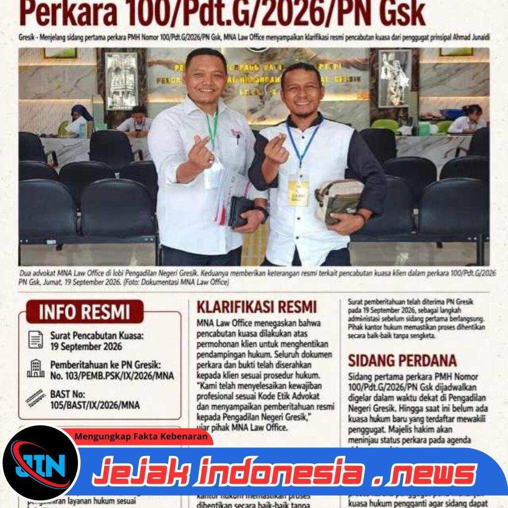 Jelang Sidang Perdana, MNA Law Office Cabut Pendampingan Perkara 100/Pdt.G/2026