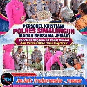Personel Kristiani Polres Simalungun Ibadah Bersama Jemaat, Kapolres Bagikan 80 Paket Bansos dan Perkenalkan “Halo Kapolres”
