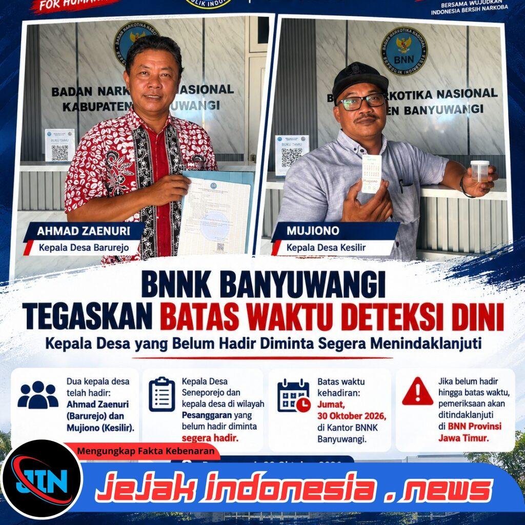 BNNK BANYUWANGI TEGASKAN BATAS WAKTU DETEKSI DINI NARKOBA, KEPALA DESA YANG BELUM HADIR DIMINTA SEGERA MENINDAKLANJUTI