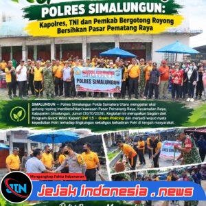 Green Policing Polres Simalungun: Kapolres, TNI dan Pemkab Bergotong Royong Bersihkan Pasar Pematang Raya